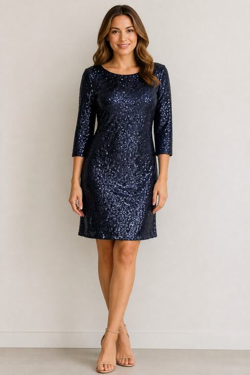 Lulus Dresses & Skirts - Lulus Women's Navy Blue Sequin Mini Cocktail Dress 3/4 Sleeve Size S